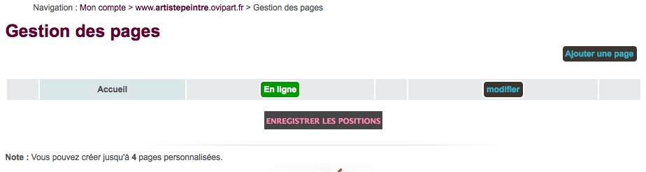 Gestion des pages du site artiste peintre